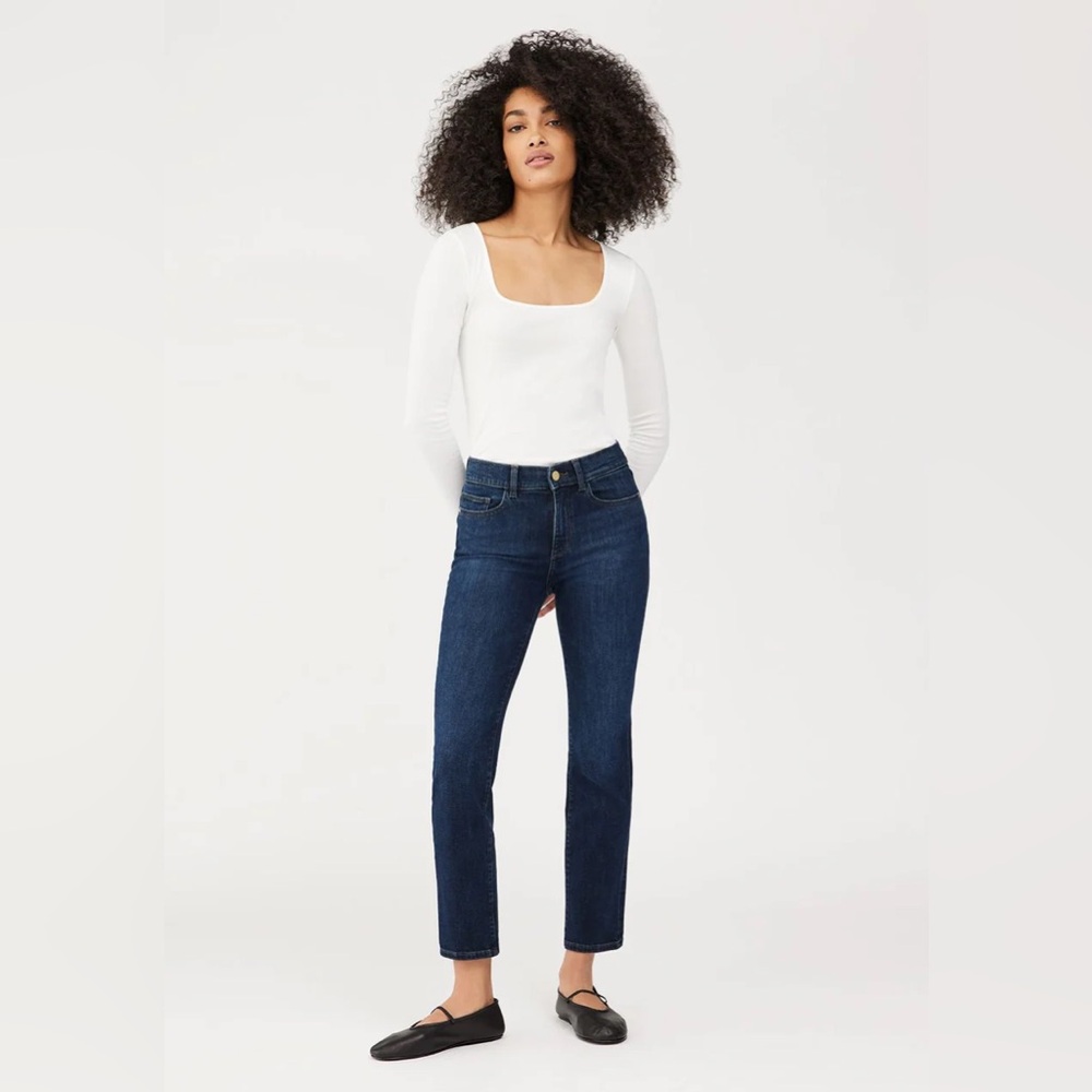 DL1961 Mara Straight Mid Rise Instasculpt Ankle Jeans India Ink Dark Wash 28